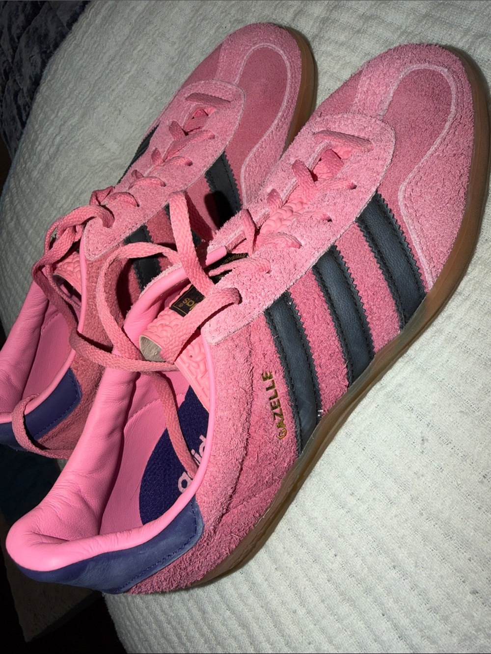 adidas Gazelle Women's Pink Suede Sneakers with Black Stripes